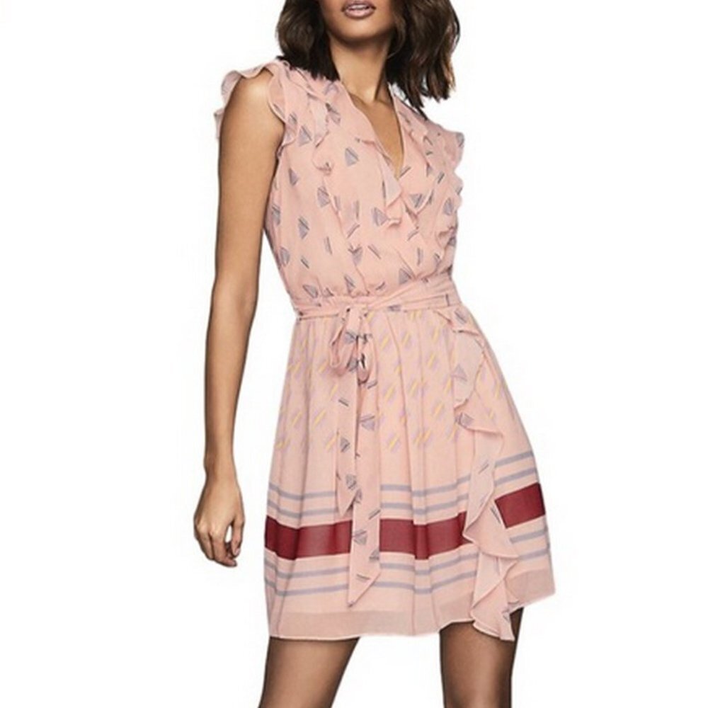 Reiss Stephanie Pink Ruffle Print Dress